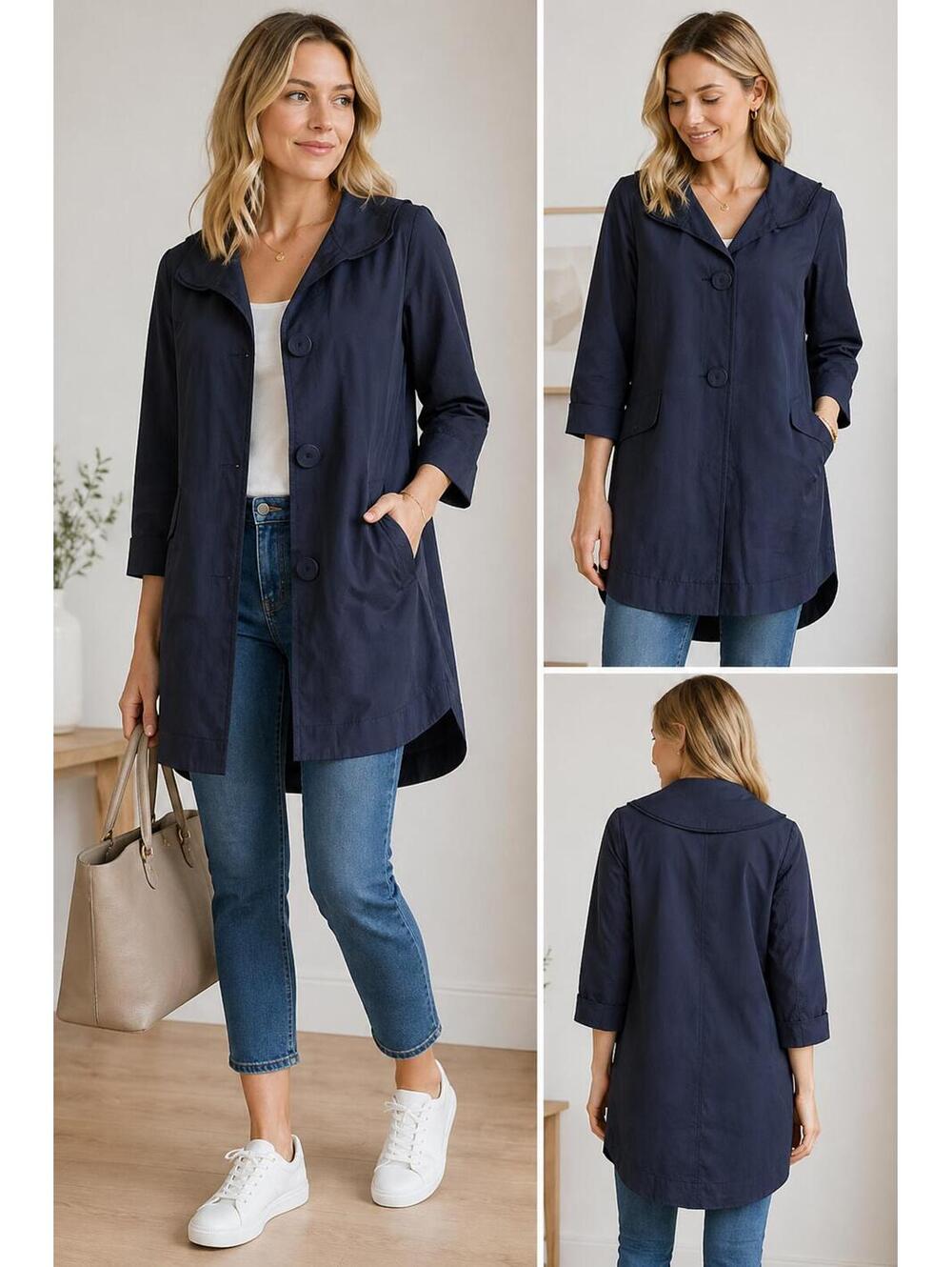 Givy Vid Stockholm Coat Womens Small Navy Minimalist Lightweight